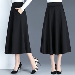 여성 A라인 포켓 허리밴딩 블랙 스커트 URK-273