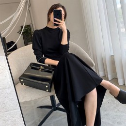 여성 반목 긴팔 하이웨스트 원피스 URK-278