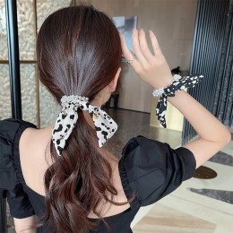 얼룩무늬 리본 매듭 진주 머리끈 URK-282