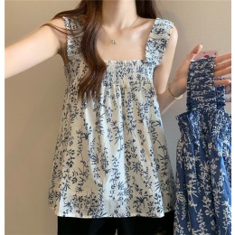 여성 꽃무늬 가슴 스모크 밴딩 나시 URK-290