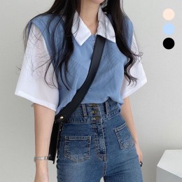 여성 페이크 니트 셔츠 반팔 티셔츠 URK-310