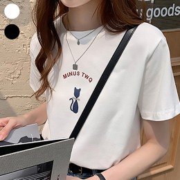 여성 라운드넥 냥이 반팔 티셔츠 URK-312