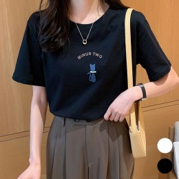 여성 라운드넥 냥이 반팔 티셔츠 URK-312