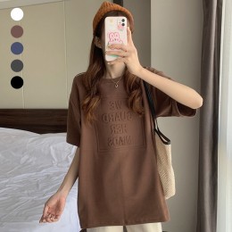 여성 입체 글자 라운드넥 반팔 티셔츠 URK-326