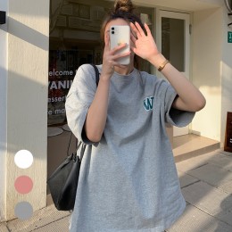 여성 영문 W 스펠링 오버핏 라운드 반팔티 URK-329