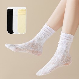 여성 시스루 망사 플라워 패턴 여름 니삭스 URK-345